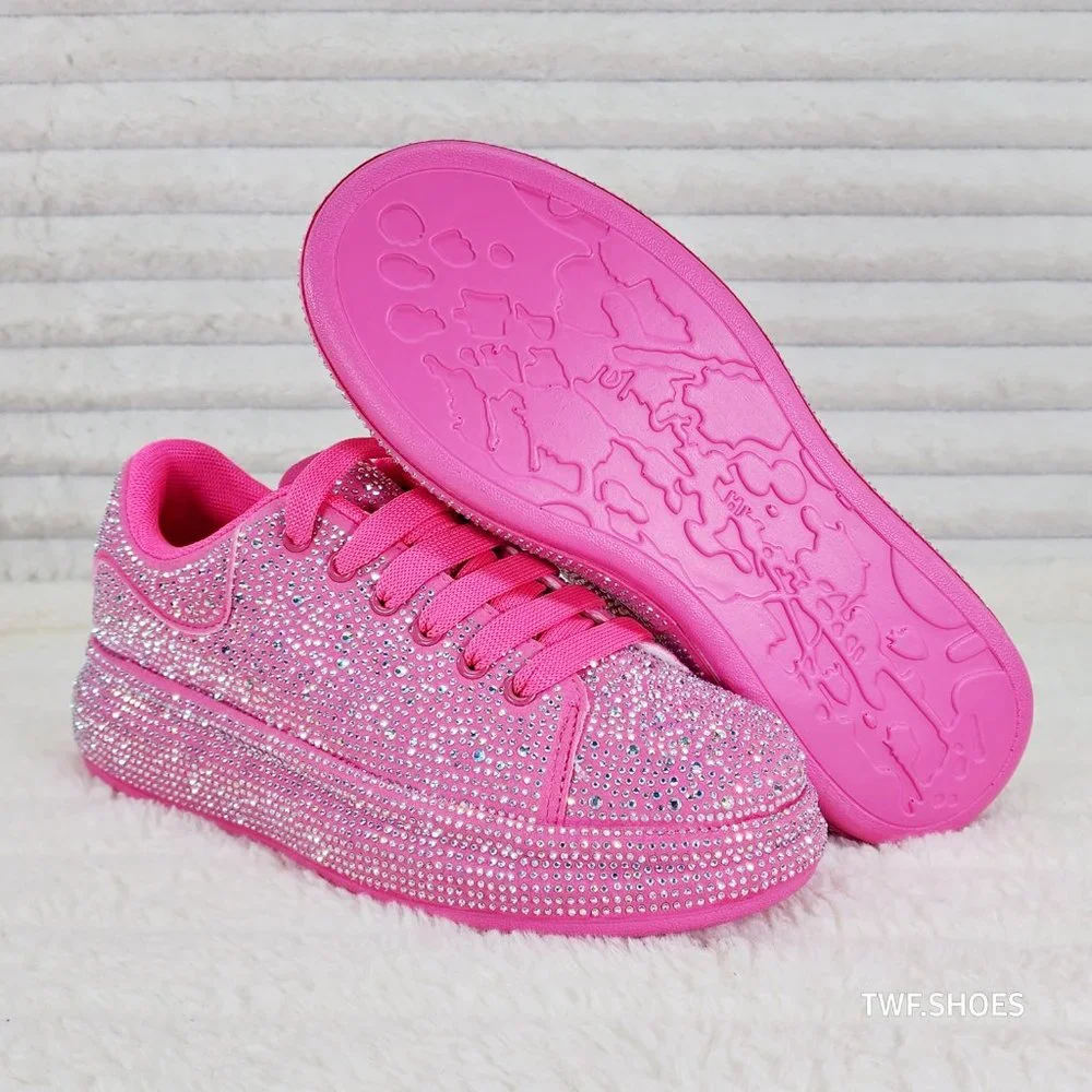 Dazzle Cush Iridescent Rhinestone Hot Pink Platform Sneakers Tennis Shoes_5